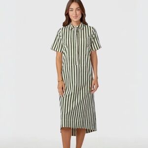 LIVRO City Dress Chive Stripe Cotton Short Sleeve Size XS